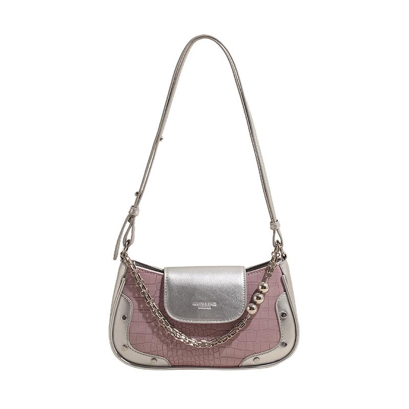 Kette Unterarmtasche Damentasche neu Steinmuster Retro-Wind Nieten kleine quadratische Tasche modische Ein-Schulter Baguette-Tasche