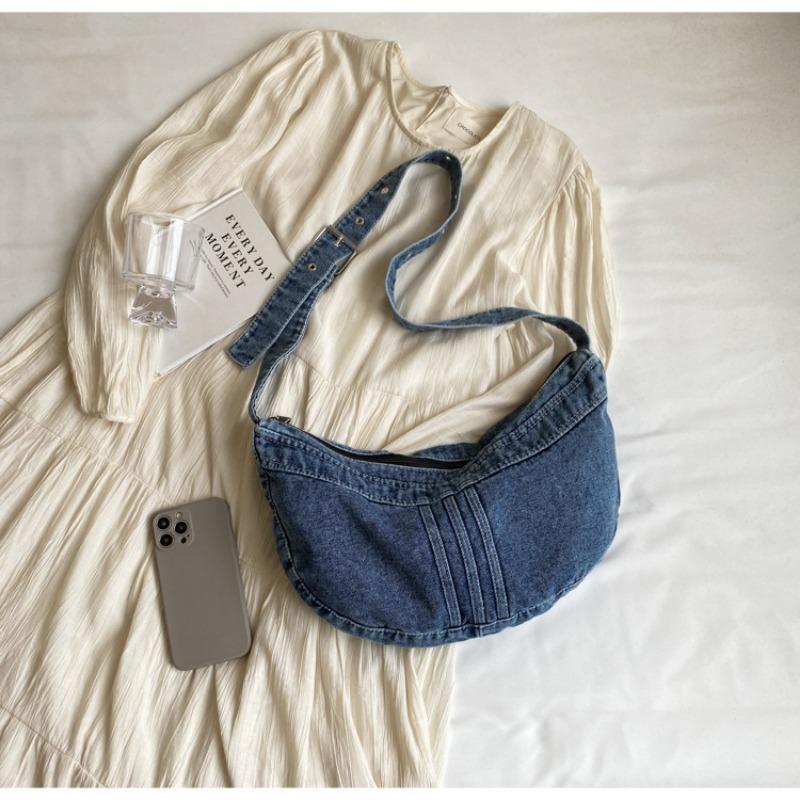 College Student Shoulder Bag Japanese Harajuku Denim Bag Girls Korean Versatile Crossbody Bag Women Shoulder Dumpling Bag