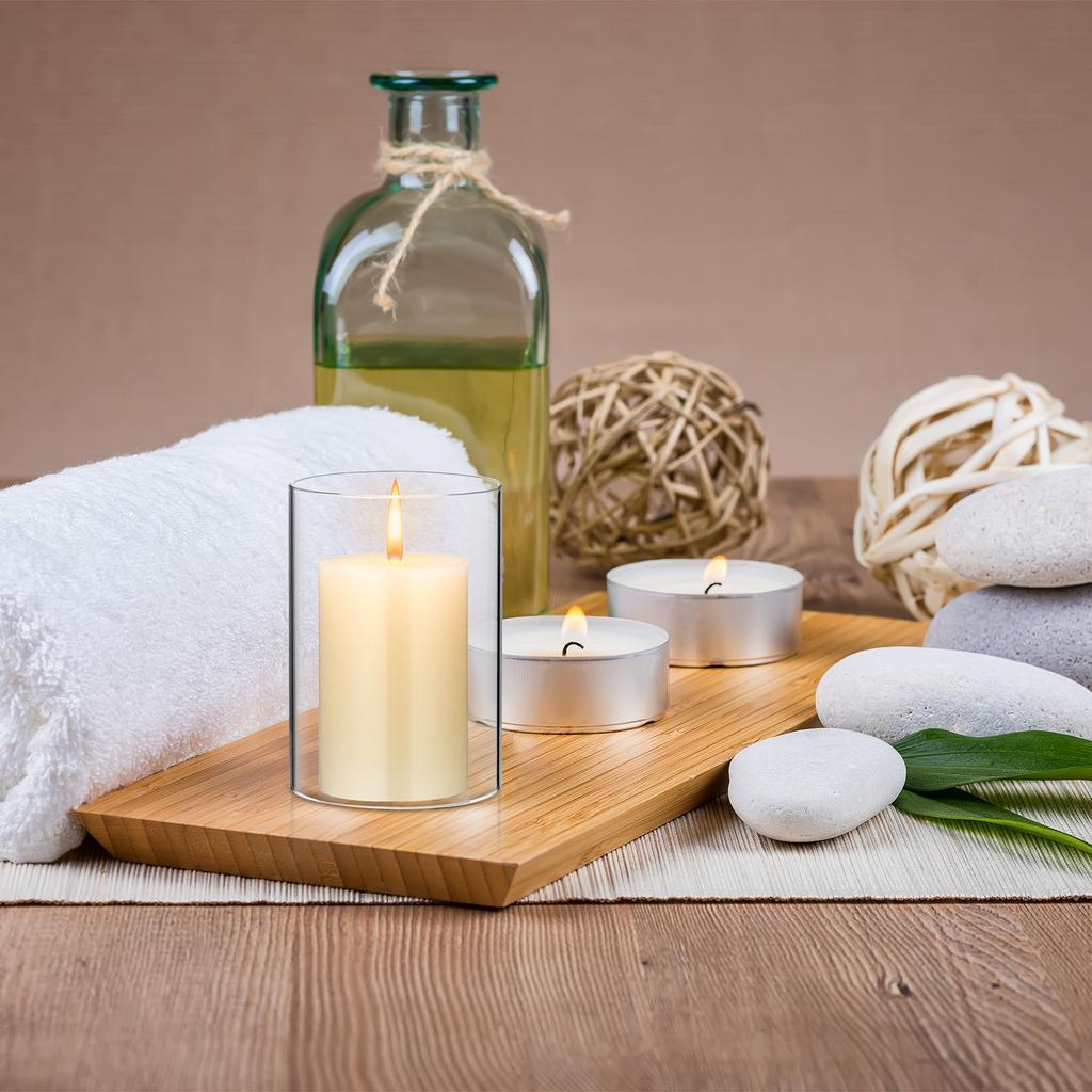 Premium Clear Glass Cylinder Cover Open Ended Tube Shade for Tall Pillar Candles Home Decor Romantic Warm Ambience