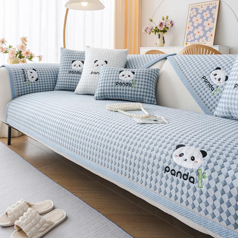 Panda Embroidery Sofa Cushion Cover Seat Cushion  All Seasons Modern Simple Anti-slip Cold Sofa Cover