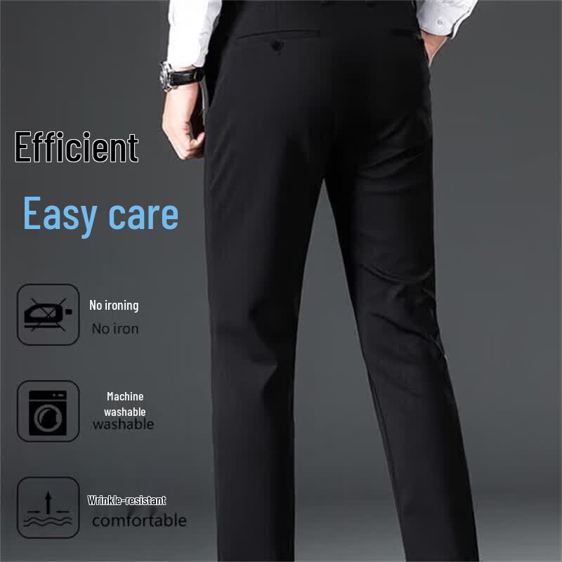 Men s Wrinkle-Free High-Waist Straight Suit Trousers 29