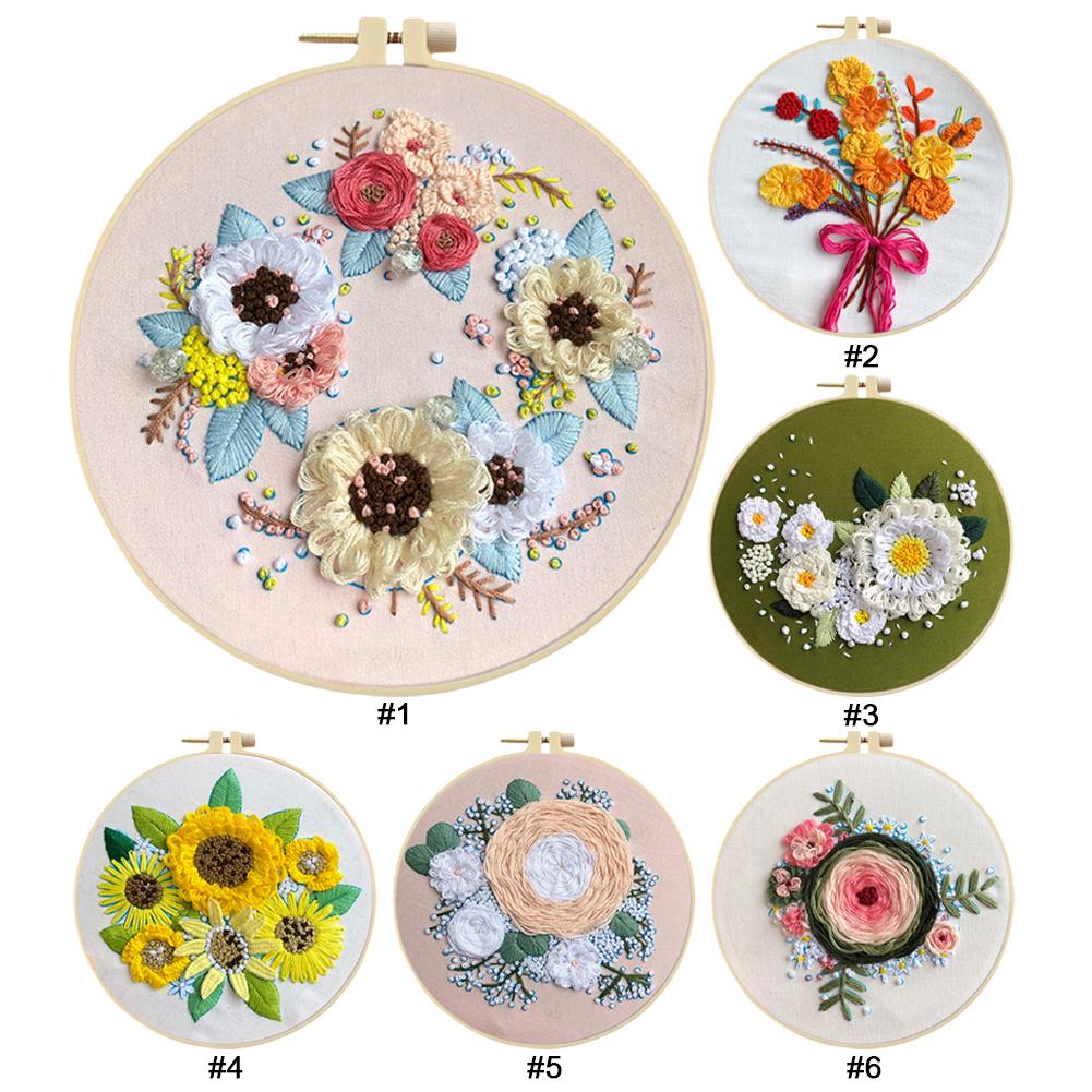 Seturi de broderie cu punct de cruce Ștampilat cu flori cu fir de culoare din pânză de cerc