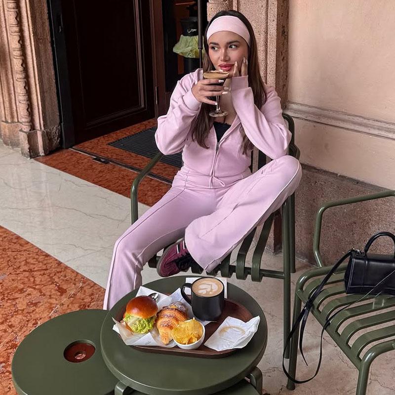 Flared Pants Sets Women 2 Pieces 2025 New Fashion Hoodie Coat Women Suit Casual Two Piece Set Women Outfits