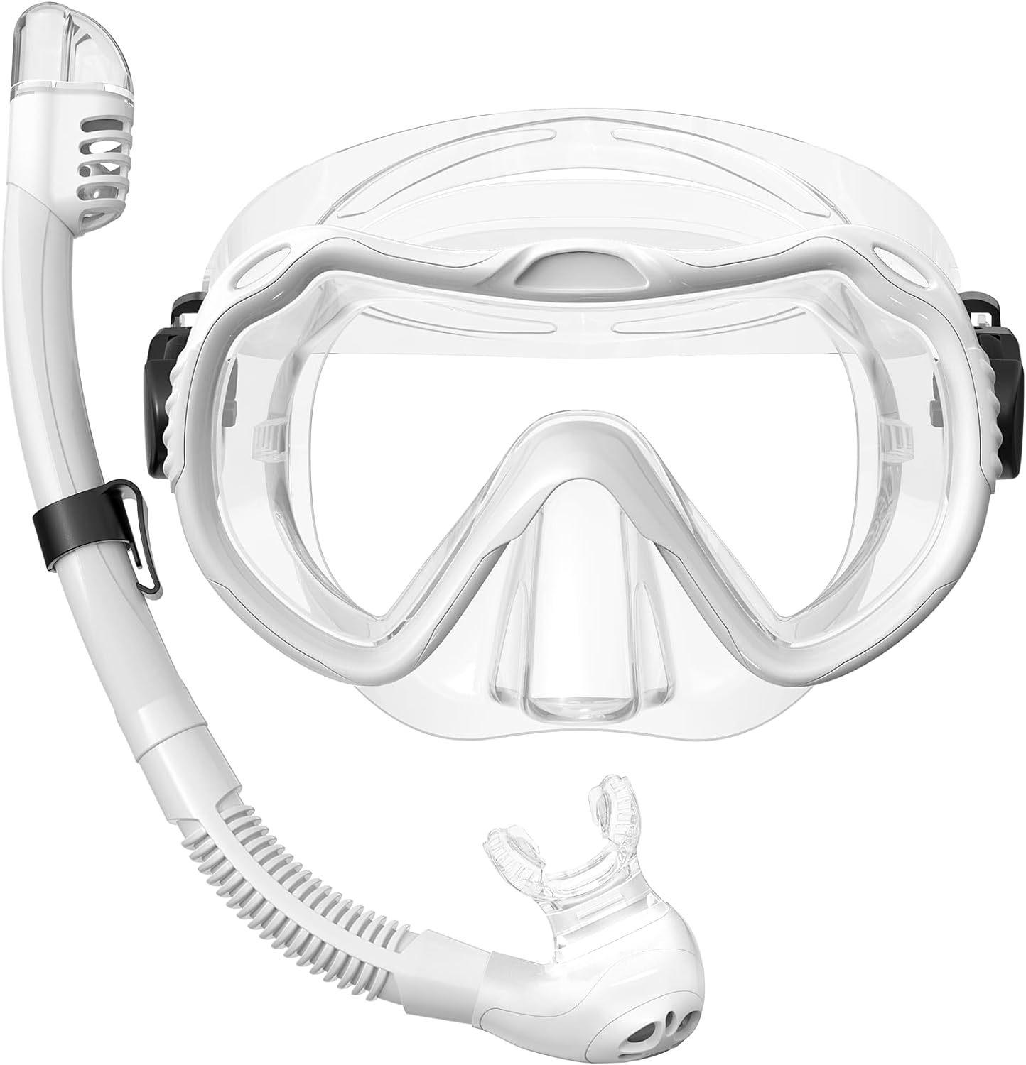 

Adult Snorkel Set Dry Top Breathing Tube Dive Mask Scuba Diving Mask Goggles Snorkeling Gear Anti Leak Anti Fog Silicone Skirt белый