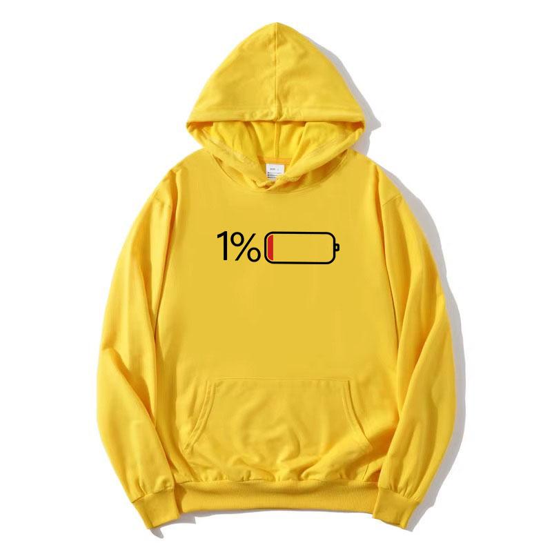 1 Percent Low Battery Status Icon Minimalist Hoodies Long Sleeve Women Men Sweatshirt with Pocket Graphic Print Pullover Unisex