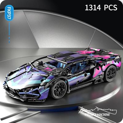City Technical Purple Sport Racing Car Building Blocks Model Super Speed Vehicle Assemble Toy Bricks for Kids Gifts