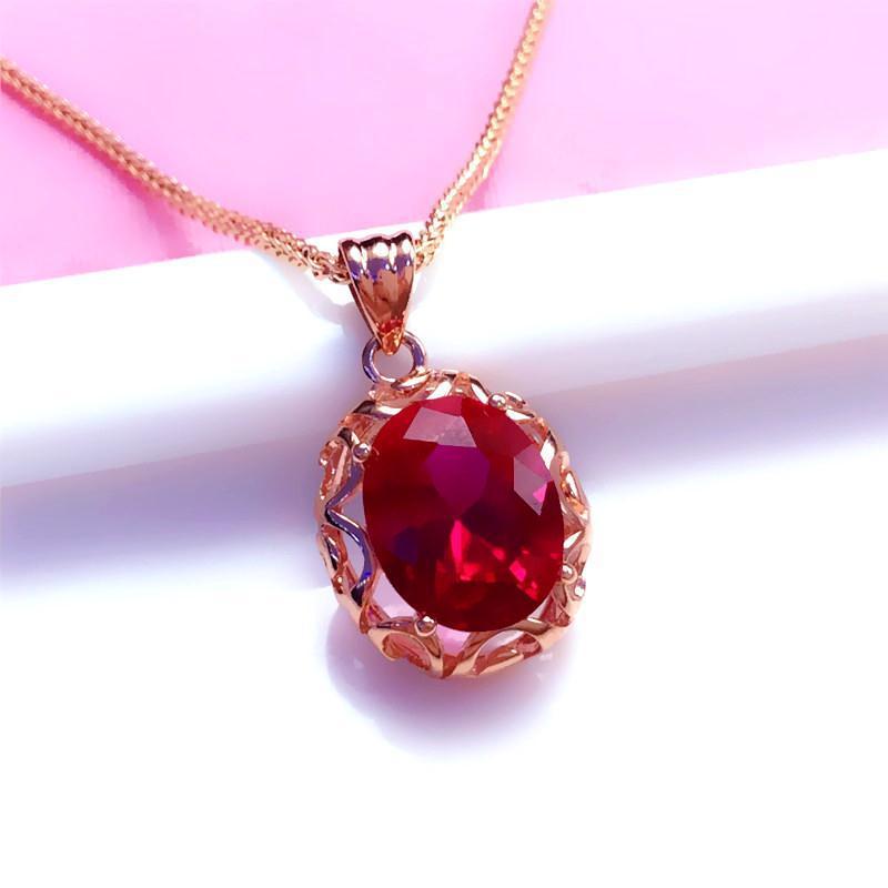 Purple Gold Inlaid Oval Redstone Egg Surface Pendant Rose Gold Plated Premium Colored Gold Necklace