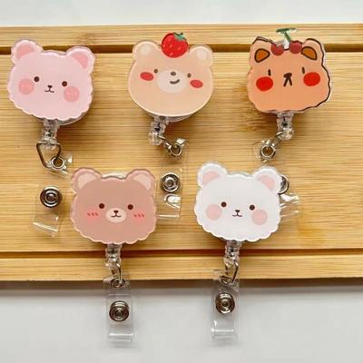 Cute Cartoon Pattern Retractable Badge Reel, PP Material Extendable ID Card Badge Holder for Nurse Office Worker Student