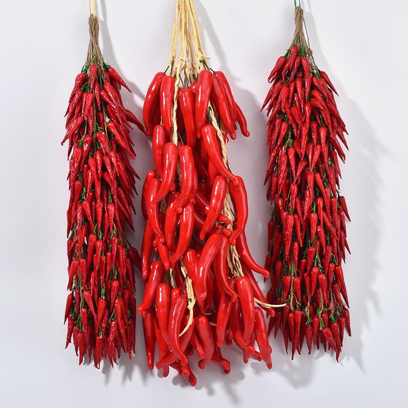 Brocheta Artificial de Chile Rojo, Ajo, Cacahuete y Maíz para Decoración de Fiesta de la Cosecha