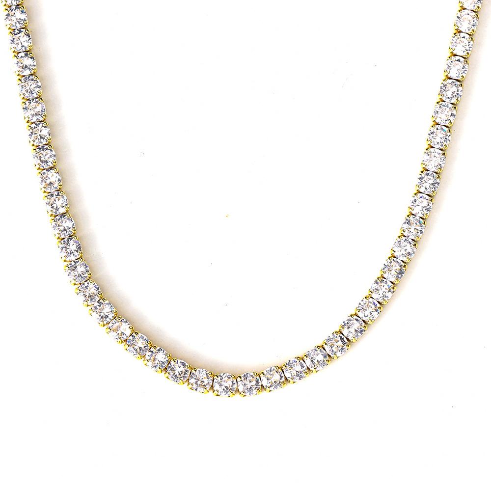 Women Trendy Choker Jewelry 3mm/4mm Clustered CZ Zircon Diamond Tennis Chain Necklace OHN016-M 33+5cm (3mm stone) золотой