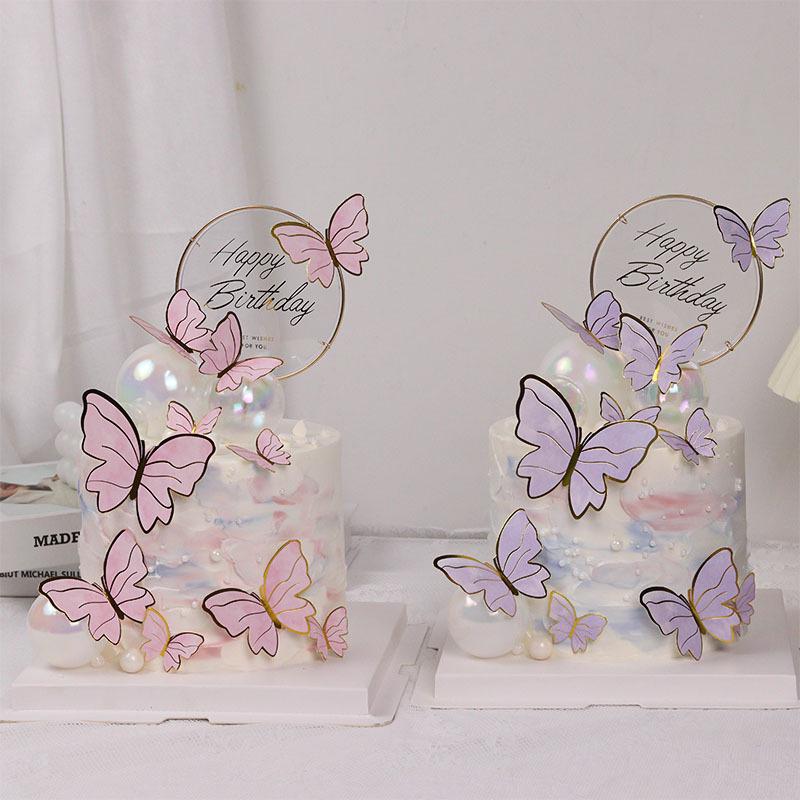 30Pcs Butterfly Cake Toppers Princess Girl Wedding Happy Birthday Party Decor Dessert Cake Decor Butterfly