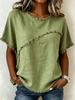 Women Loose Fit Short Sleeve Round Neck T-shirt with Distressed Raw Edge Seam Multi Colors