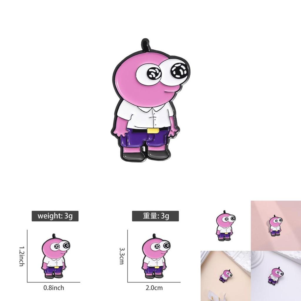 Adorable Pink Cartoon Character Brooch With Big Eyes Unique Metal Badge Accessory