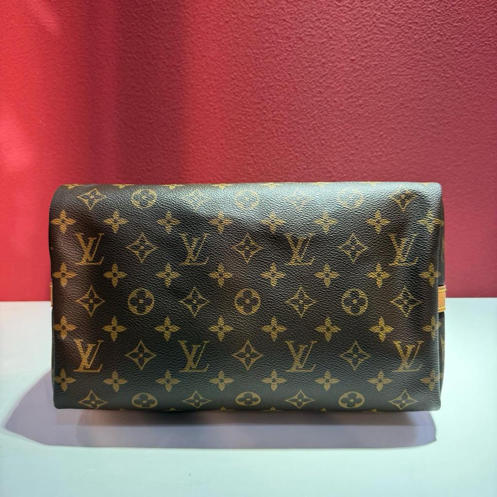 [Pre-Owned] Speedy 30 Iconic Design Rolled Handle Engraved Lock Detachable Adjustable Shoulder Strap Coated Canvas Smooth Leather - Very Good #1DZ6GFI