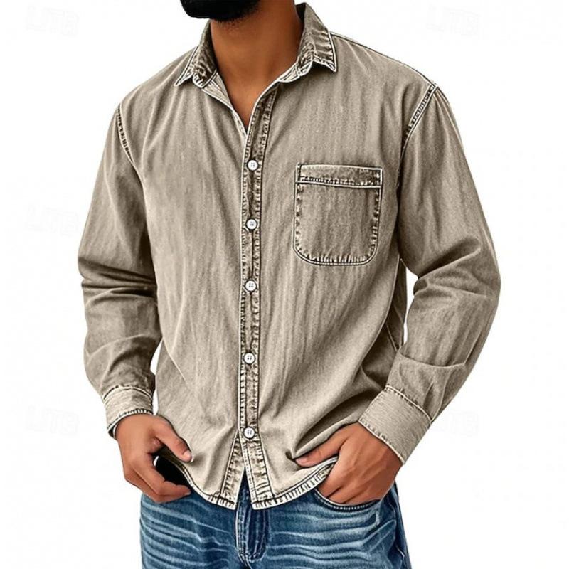 Nuova Camicia di Jeans da Uomo con Collo a Lapel Primavera Workwear Americano Retro Top Versatile