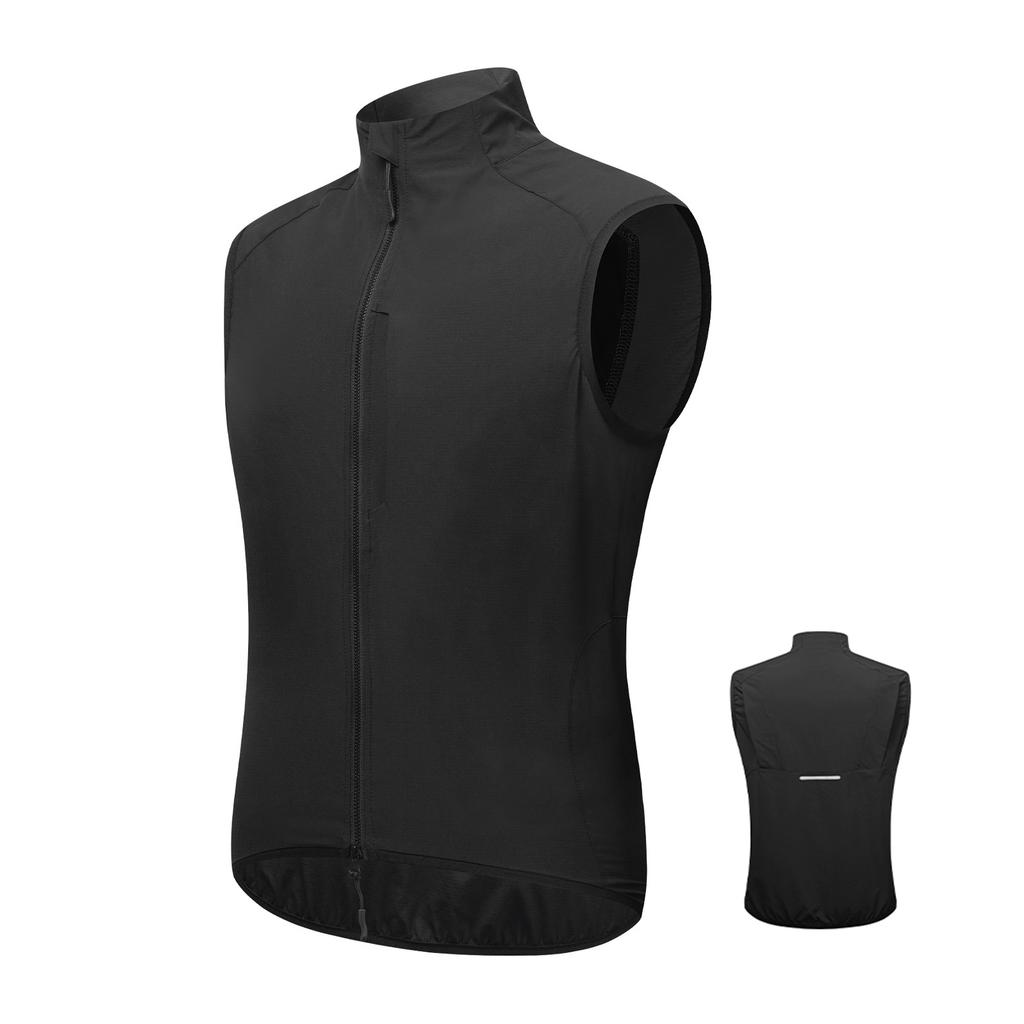 Reflective Cycling Vest with Chest Pocket Windproof Gilet for Running Hiking Biking Black EU Size S