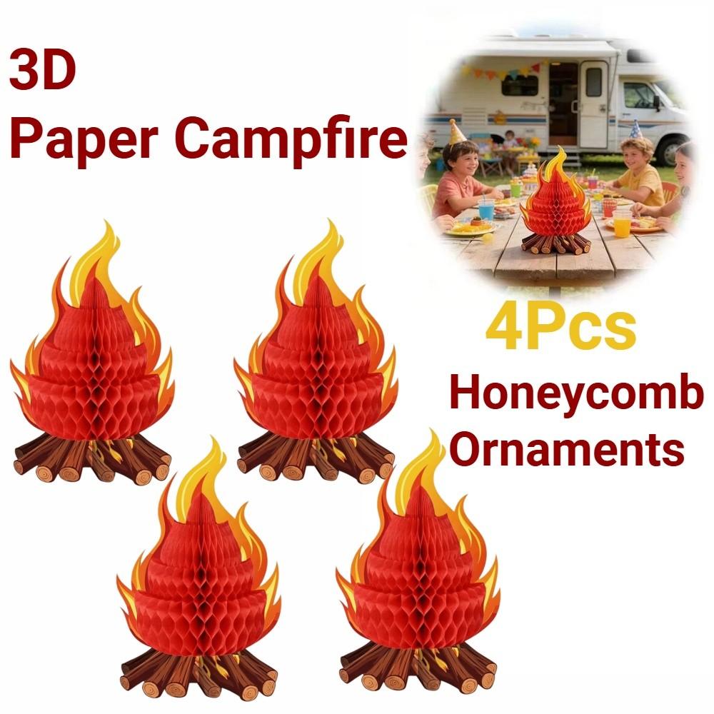 4Pcs Foldable Fake Fire Ornament 3D Honeycomb Honeycomb Campfire Decoration Camping Theme