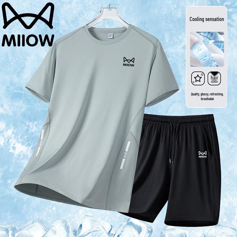

MiiOW Men s Ice-Feel Quick-Dry Short Sleeve & Shorts Sport Set 2XL