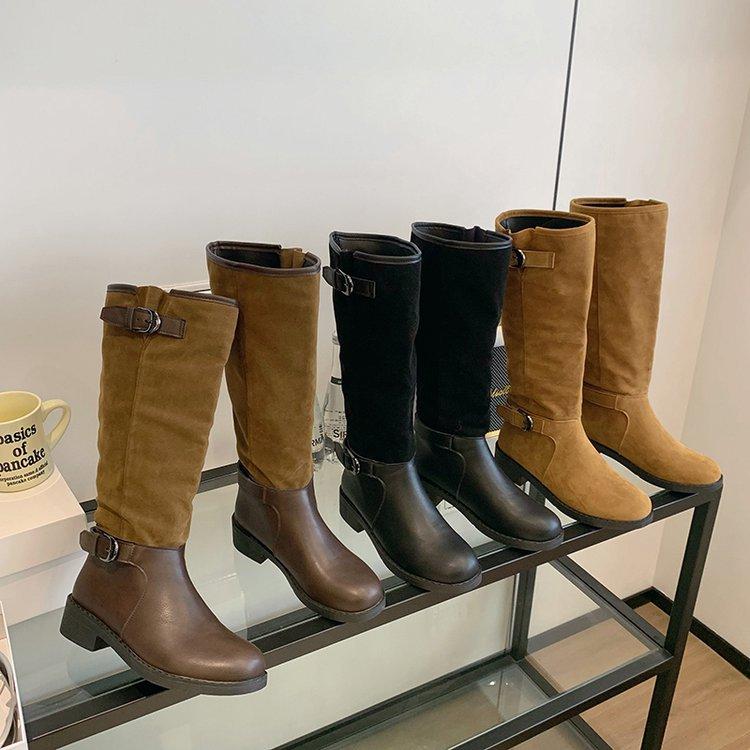 [youshilai] Splicing pile boots women's autumn and winter 2025 new knight boots retro wind boots