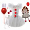 Pennywise Inspired Horrible Creature It Clown Tutu Dress Kids Joker Cosplay Costume with Hair Pin Gloves Girl Halloween Apparel