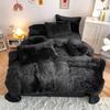 3Pcs Fluffy Black Plush Shaggy Duvet Cover +2Pcs Pillowcases Zipper Bedding set Soft Velvet