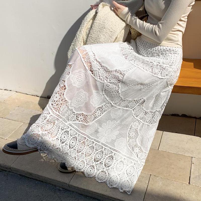 2025 Spring/Summer Bohemian Crochet Lace A-Line Long Skirt