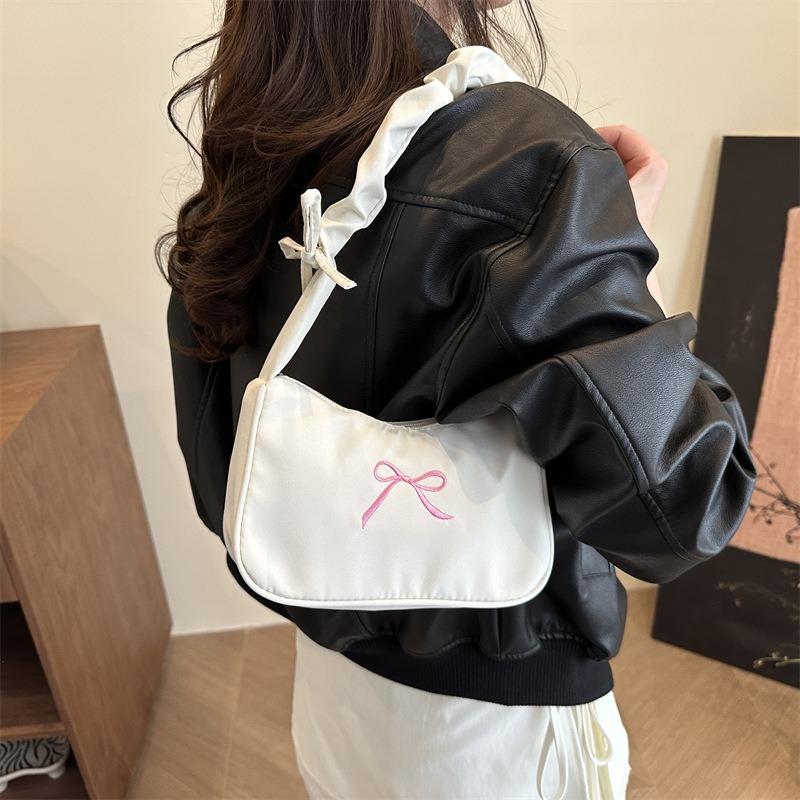 Summer new fashion pleated hand bag casual popular embroidery bow shoulder armpit bag women
