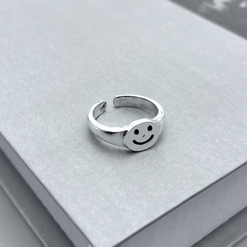 Retro Smile Face Ring For Men Women Silver Color Punk Gothic Rock Hiphop Open Ring Handmade Designer Jewelry Unisex Accessories