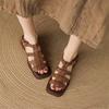 Fashion New Summer Sandals Sheep Leather Women Shoes Square Toe Chunky Heels Sandals for Women Handmade Fashion Roman Sandals Shoes