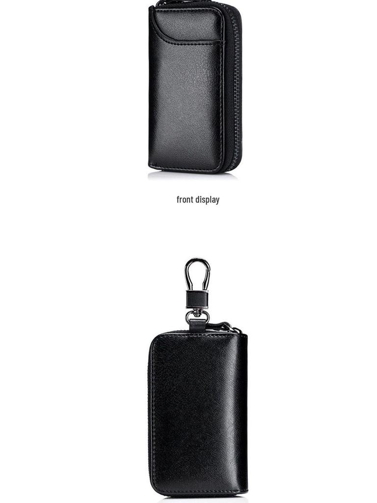 Men's Large Capacity Genuine Cowhide Key and Card Holder with Zipper