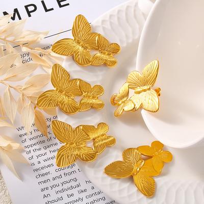 Estilo Corte Francês Novos Brincos Borboleta Splicing Exagerados Luxo Leve High-End Aço Titânio Banhado Ouro 18K Brincos Mulheres