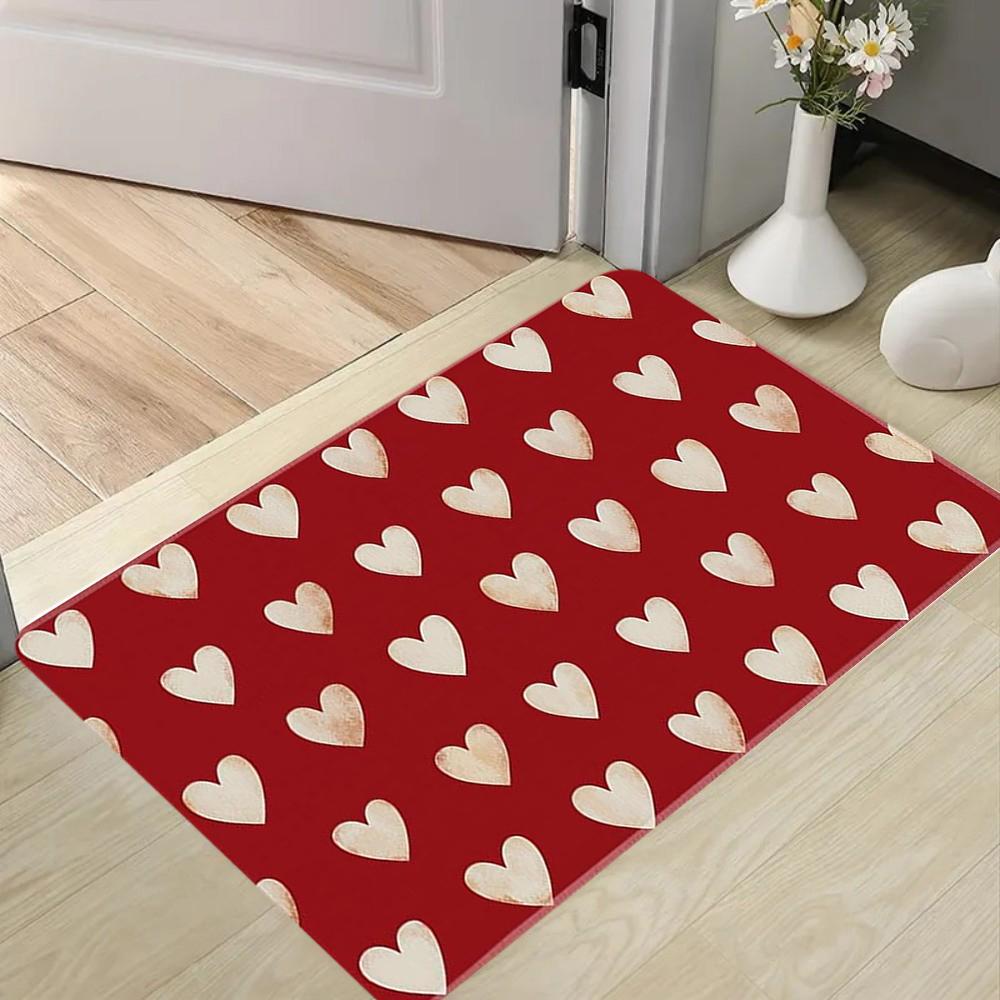 Love Heart Pattern Door Mat Romantic Letter Heart Entrance Carpet Soft Non-Slip Girly Valentine Home Decor Floor Rug for Hallway
