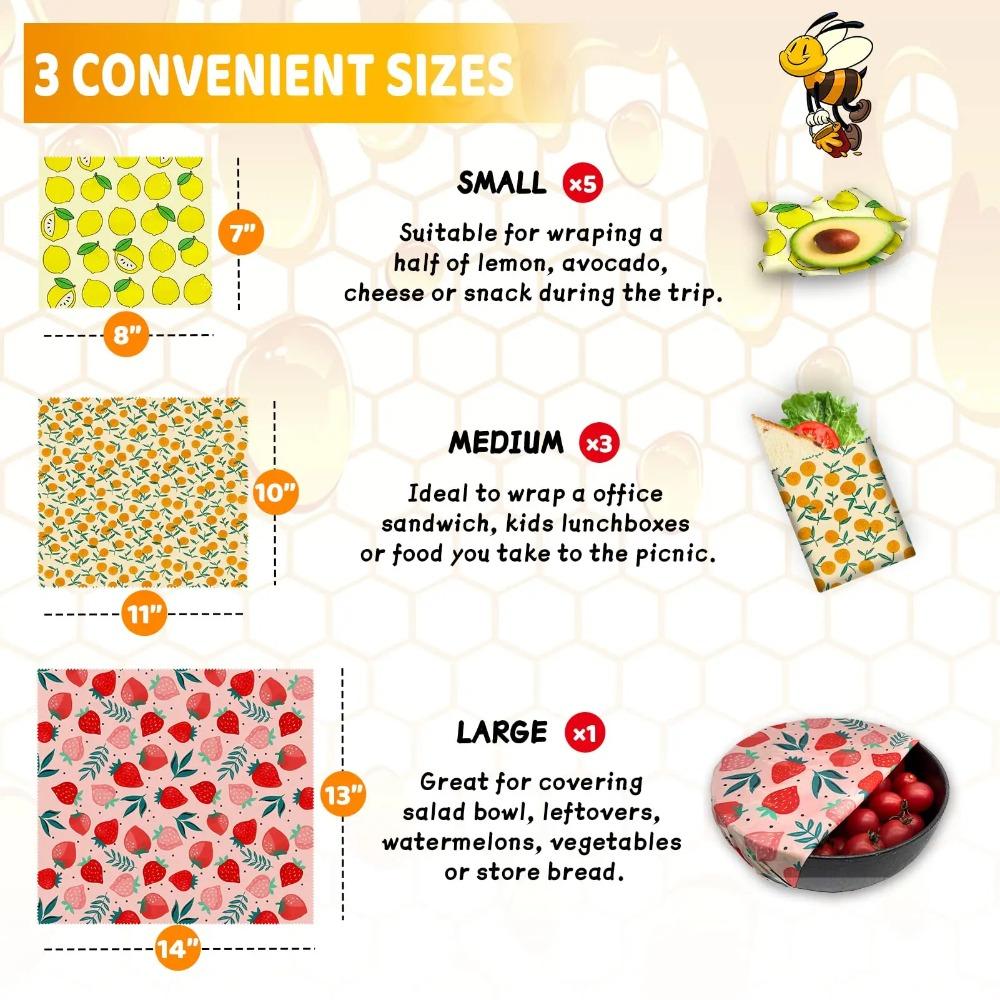 Set da 3 Pezzi Involucri Alimentari in Cera d'Api Riutilizzabili Cotone Biologico Eco-friendly Panno Cerato Sostituto della Pellicola di Plastica Domestica Lavabile Modello Limone