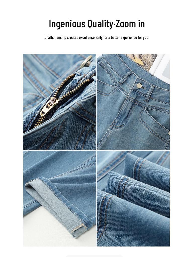 Women's Light Blue High-Waisted Wide-Leg Jeans - 2025 Summer Slimming Style
