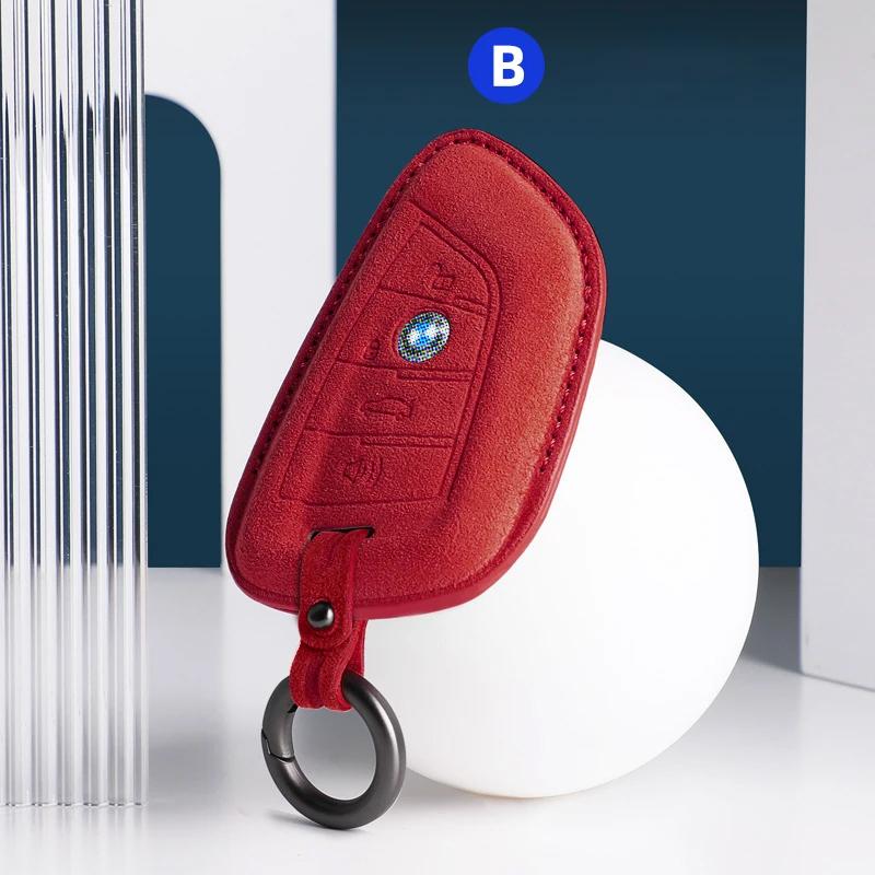 Car Accessories Key Case Cover Keychain For BMW 1/3/5/7 Series X1/X2/X3/X5/X6 Alcan Tara Suede Remote Fob Keybag Keyrings
