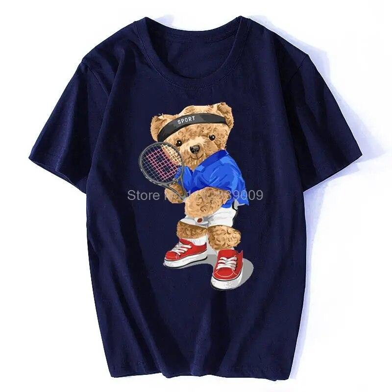 

Теннисная футболка с медведем для бадминтона для женщин унисекс, новая хлопковая футболка с рисунком медведя, Camisa, забавная футболка с рисунком хмеля 4XL