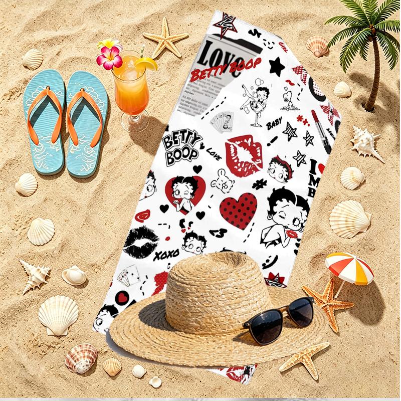 Betty Boop Print Beach Towel, Versatile Lightweight Absorbent Beach Towel for Pool Surf Yoga Bathroom, Perfect Birthday Holiday Gift