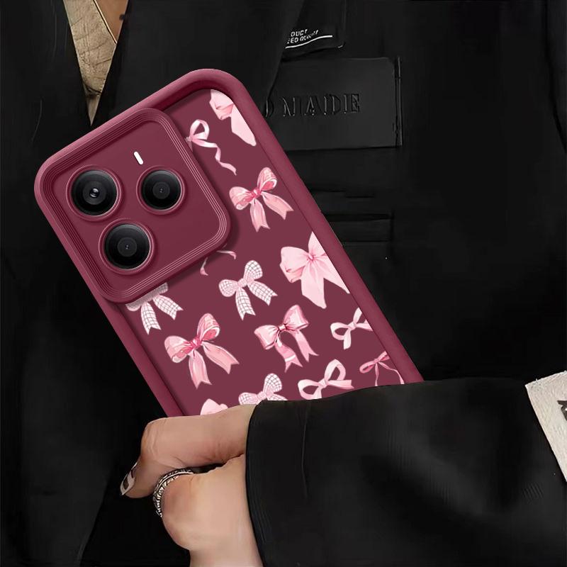 Мягкий чехол для телефона TPU с цветочным принтом и бантом для Xiaomi 14T 13T Poco X7 F6 Pro X6 Redmi Note 14 Pro 13 12 11, матовый силиконовый противоударный чехол-бампер