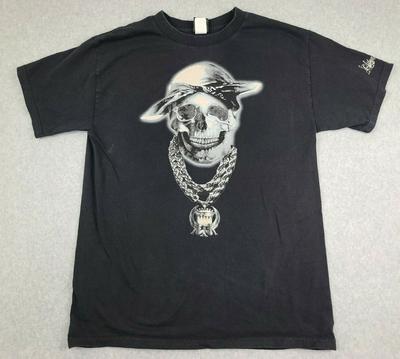 Silver Star Men's Medium T-Shirt Skull Wearing Bandana Short Sleeve Black
