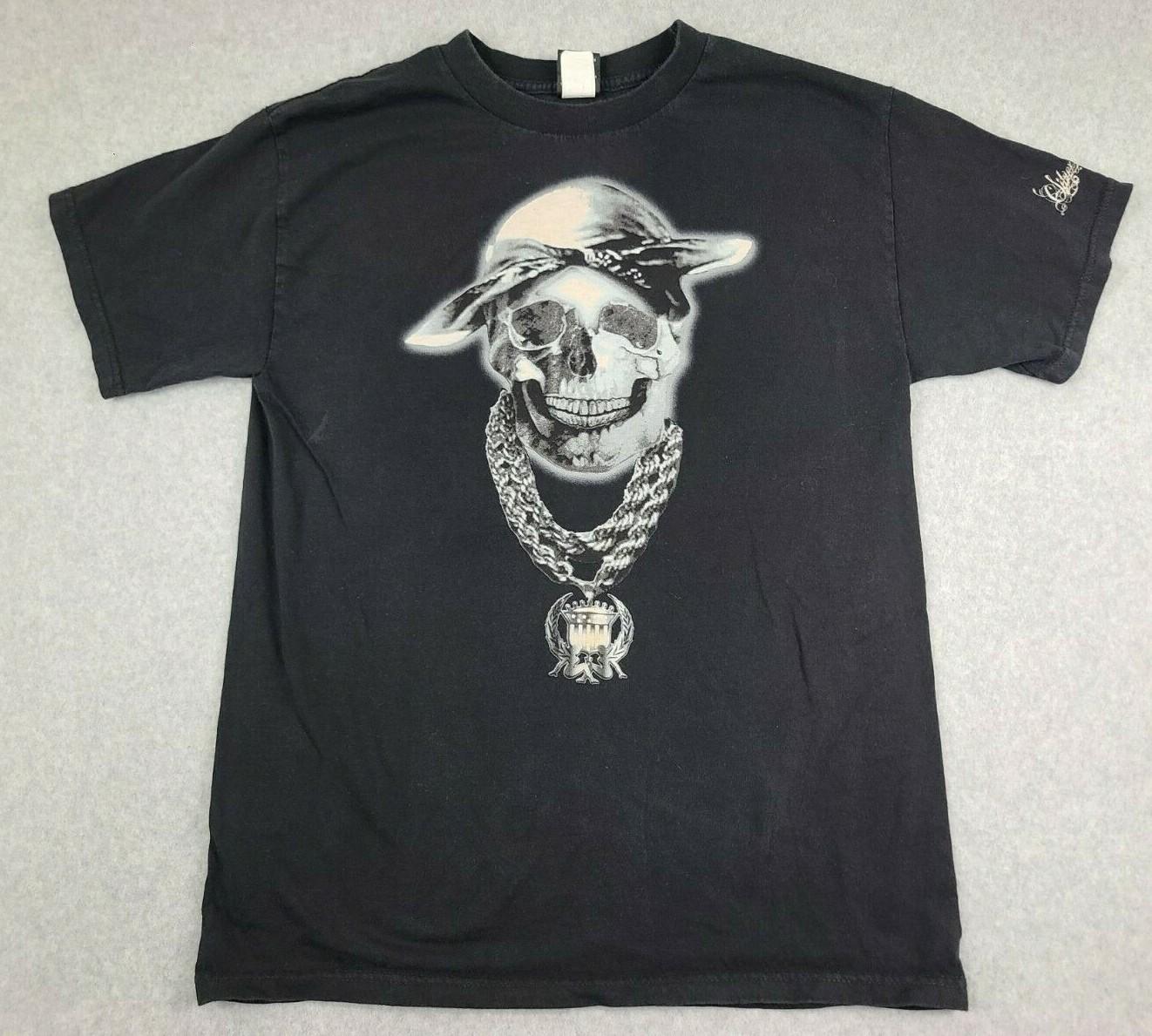 Silver Star Men s Medium T-Shirt Skull Wearing Bandana Short Sleeve Black S