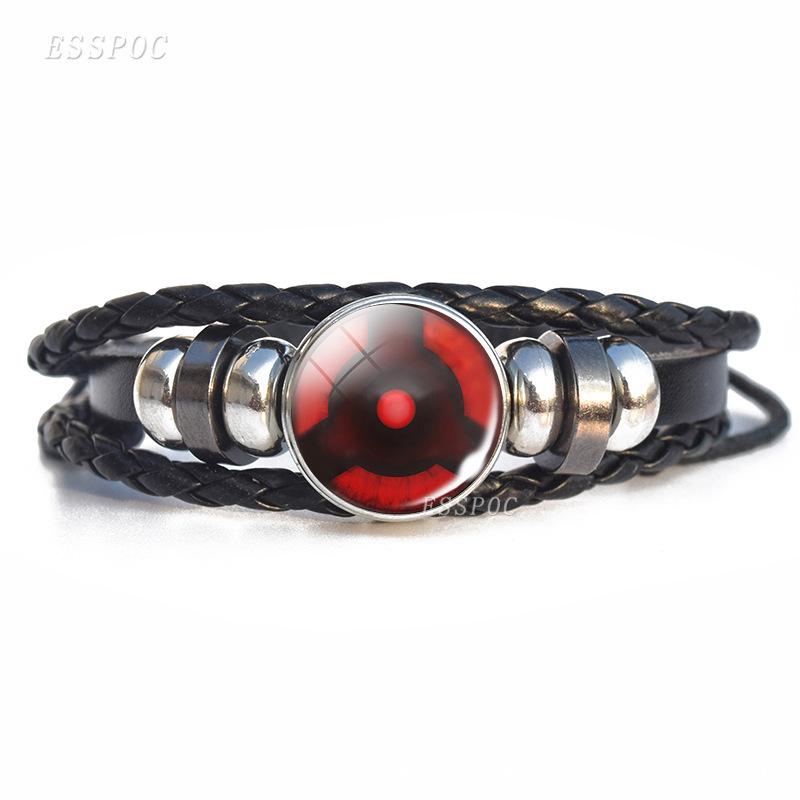 Naruto Inspired Sharingan Black Leather Men's Bracelet - Anime Gift