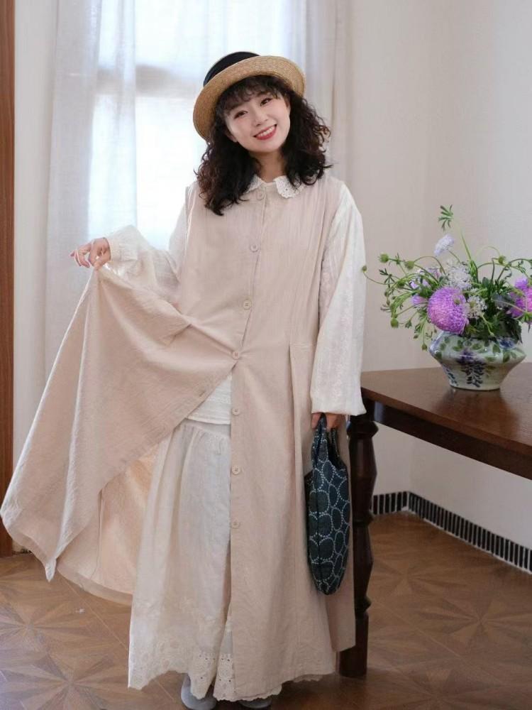 

Johnature Japanese Tank Dress Spring Summer Retro Versatile Single-breasted Layered Sleeveless Loose Women Dresses One Size