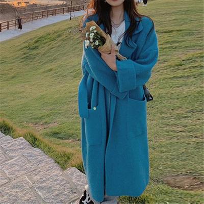 Autumn and Winter Women's Sweater Lazy Senior Sense of Warm Soft Sticky Loose Lapel Long Knitted Cardigan Jacket