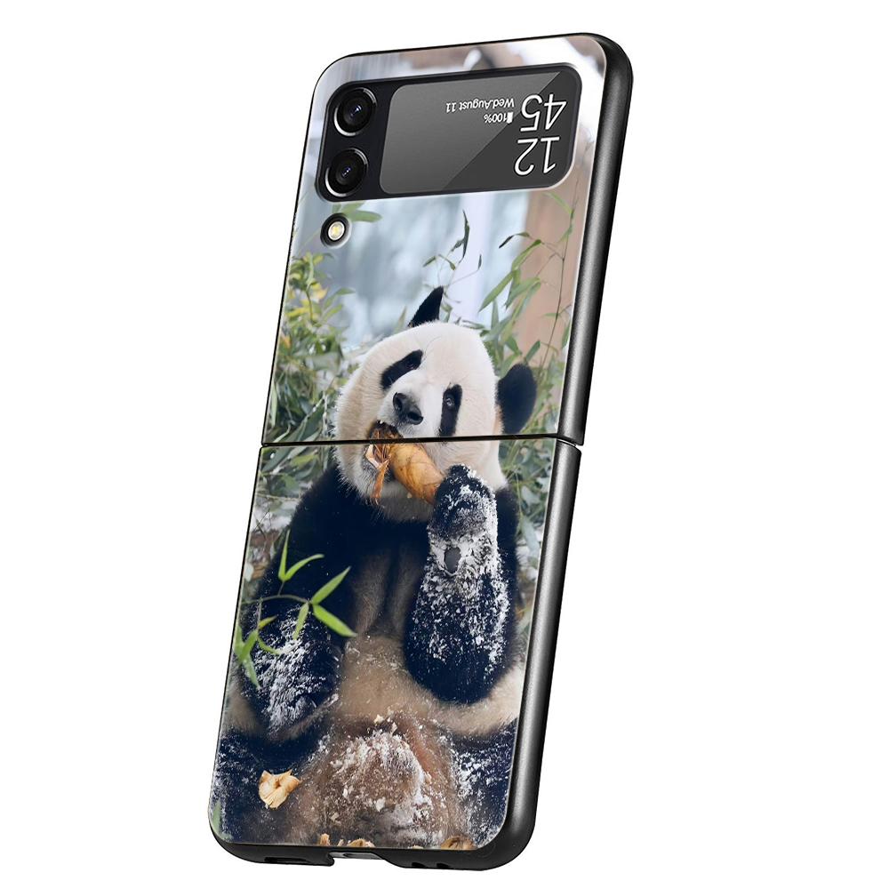 Panda Phone Case For Samsung Galaxy Z Flip 3 4 5 6 7 Hard Black Folding PC For Samsung Z Flip3 Flip4 Flip5 Cover
