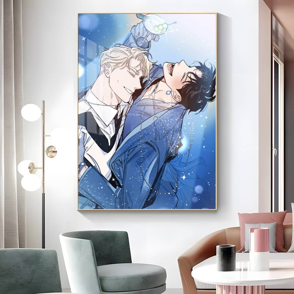 1ks Anime R-Růže a šampaňské Plakát Samolepka Tisk Voděodolné Nástěnné umění do obývacího pokoje Ložnice Domácí dekorace