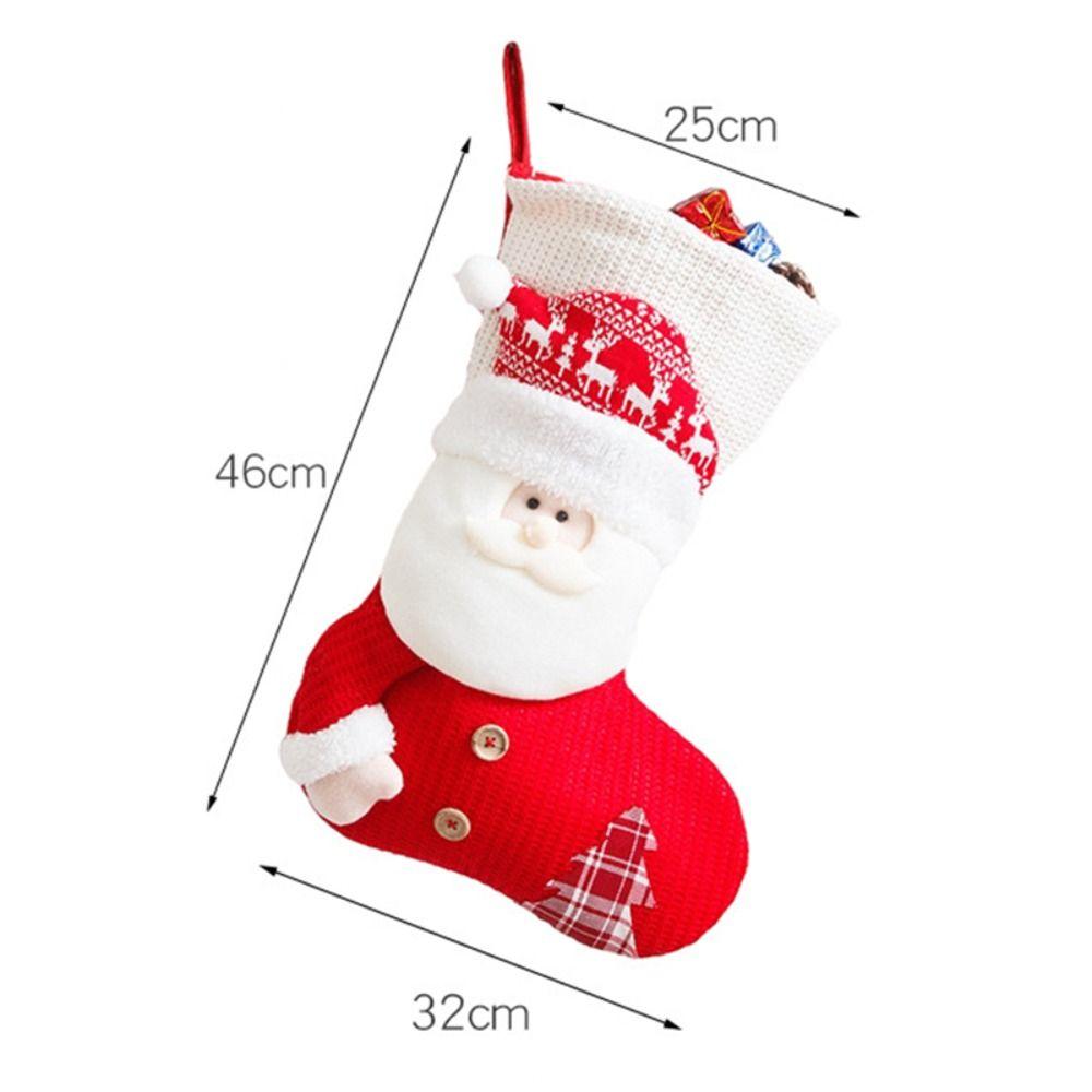New Large Christmas Stocking Red White Knitted Fireplace Decor Socks Home Decoration Candy Holder Xmas Gift Bags