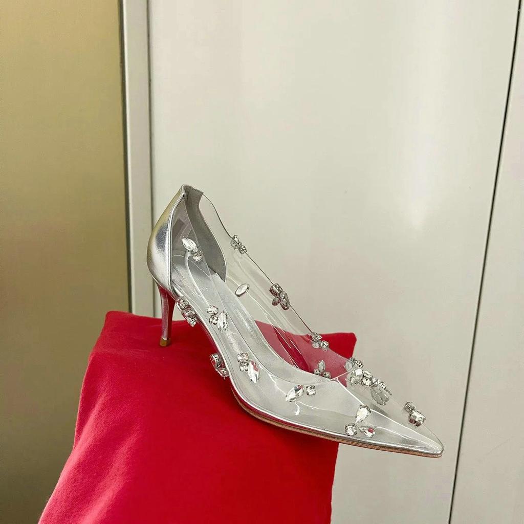 Fashion 2025 Luxury Water Diamond Design Transparent Crystal Gemstone Pvc Wedding Shoes, Banquet Shoes, High-Heeled Women'S Single Shoes