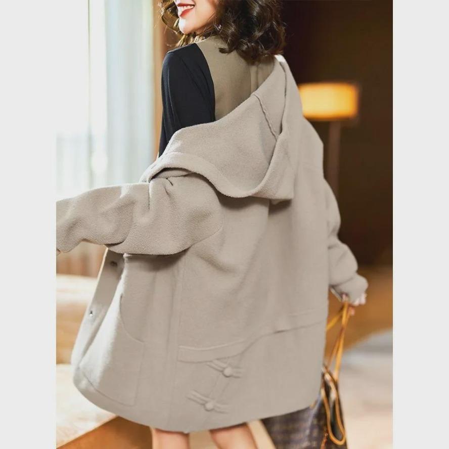 Korean-Style Women's Mid-Length Hooded Jacket - Casual, Double-Sided Woolen, Versatile for Autumn/Winter