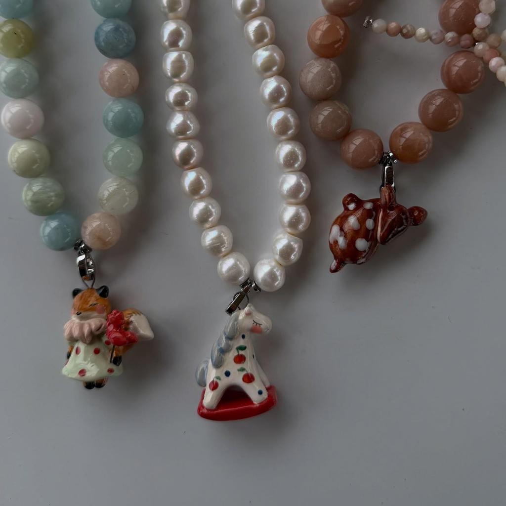 Europe's Hot-Selling Cute Pendant DIY Necklace: Little Fox, Rocking Horse, Mushroom, Swan, Rabbit, Rooster
