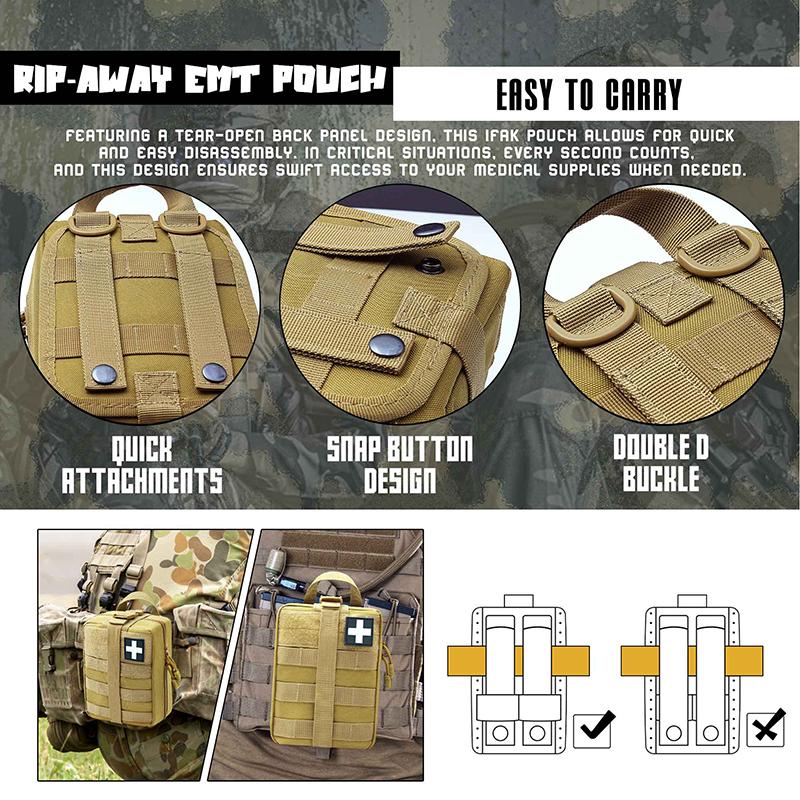 Molle Tactical EMT Medical Travel Pouch 900D First Aid Pouch Utility Rip-Away Ifak Pouch Tactical Backpack Accessory EDC Bags